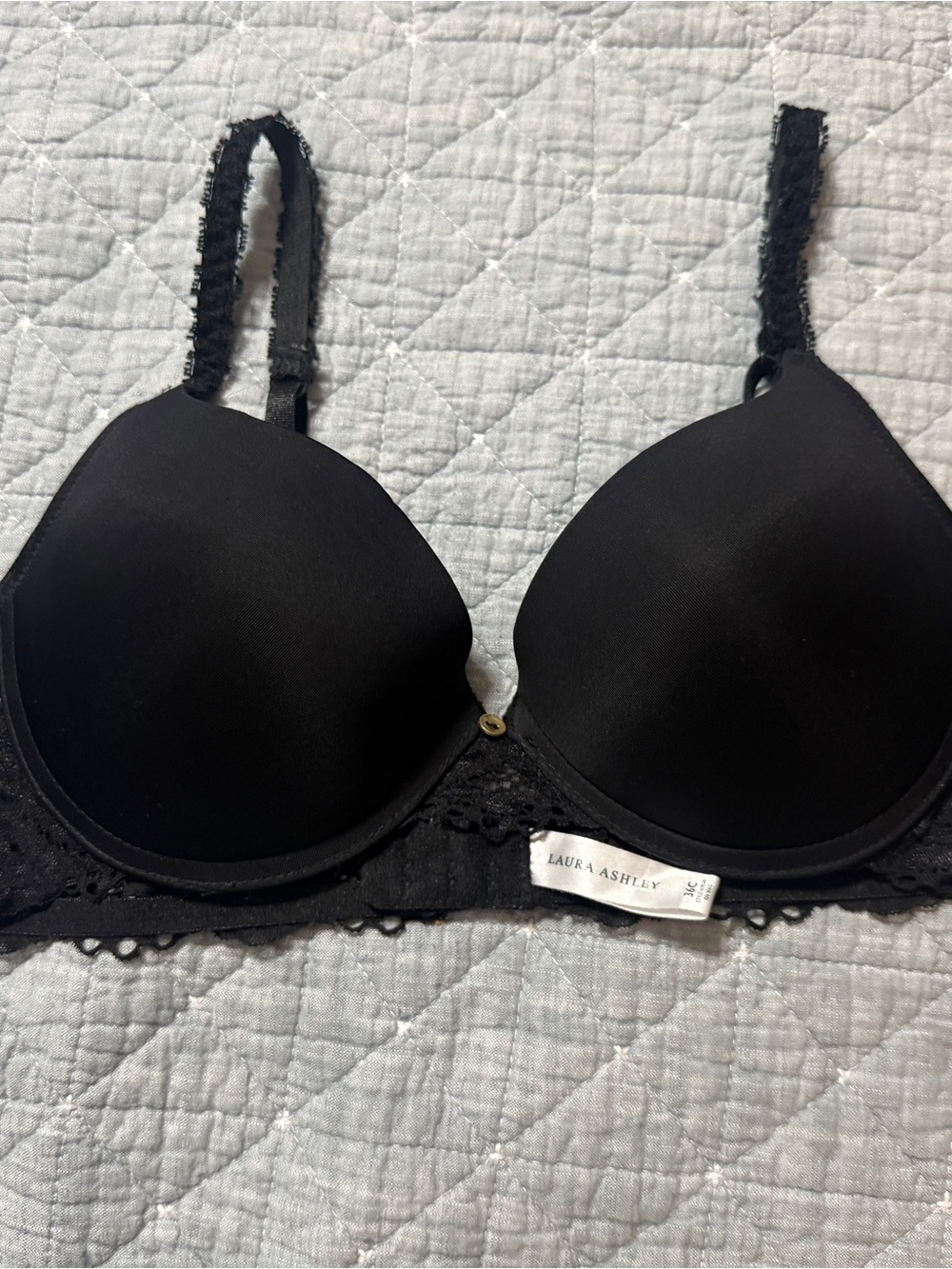 Laura Ashley Underwire Lace Push-up Padded Black Bra Sz 36C
